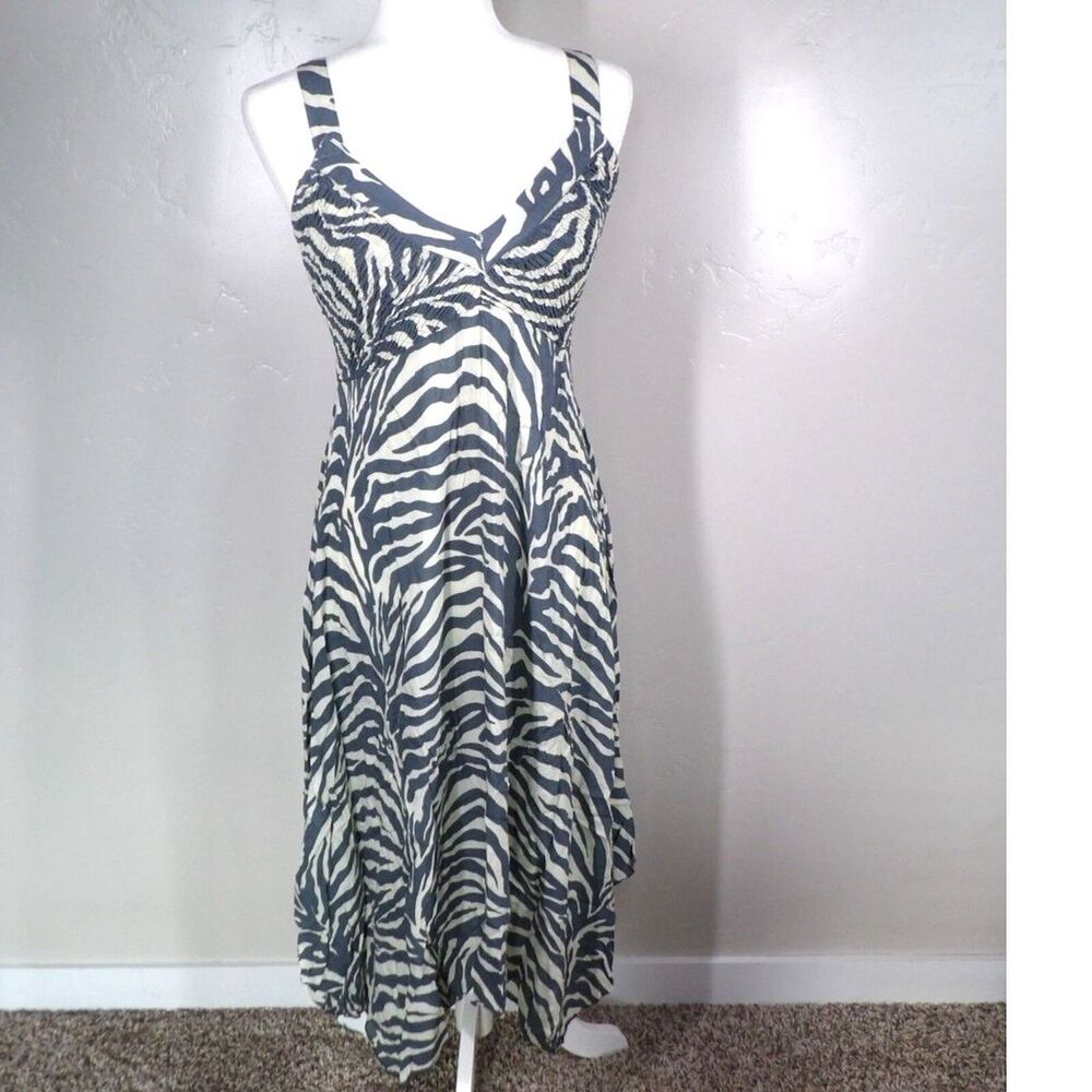 Nomadic Traders Dress Womens Medium‎ Zebra Print Flowy Asymmetrical Lightweight